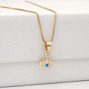 Real Gold Dainty Tiny Evil Eye Charm Necklace Stamped 10K